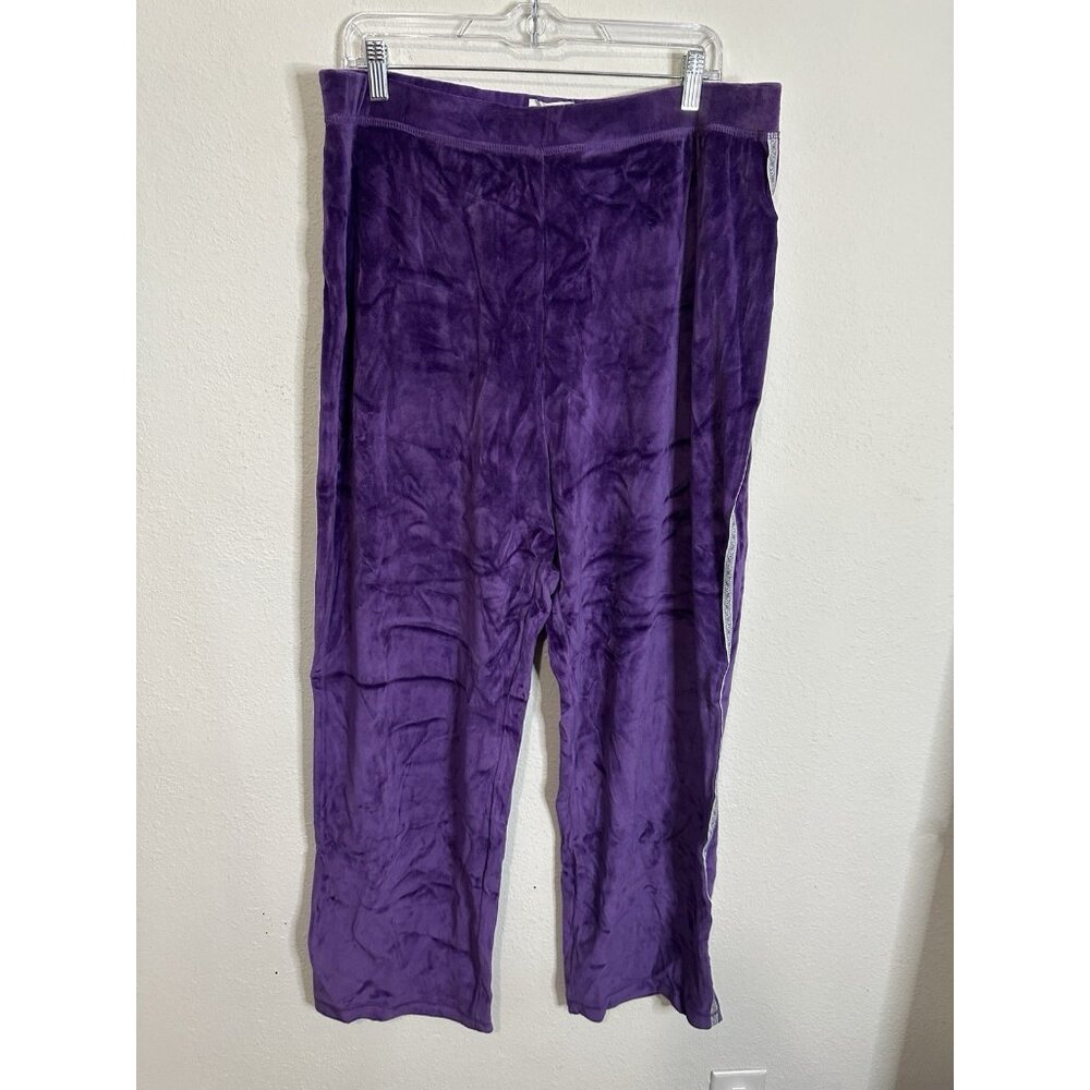 Sport Savvy Rich Purple Floral Ribbon Trim Velour Pants Size XL